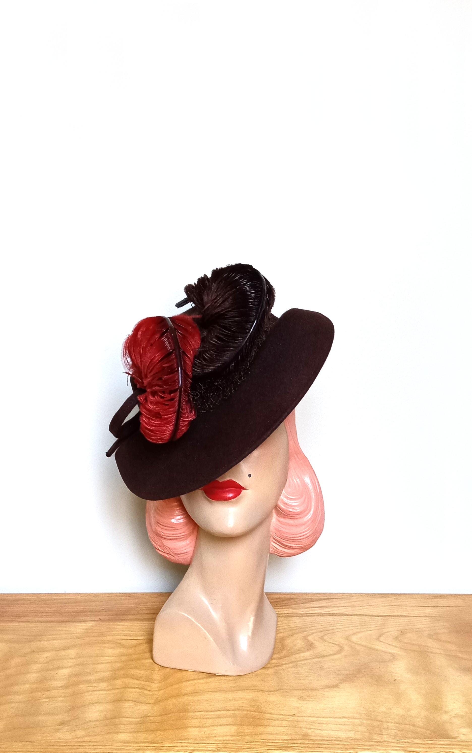 Vibrant 1940s Red Feather & Net Tilt Hat/Fascinator - Vintage Elegance This is the sexiest hat, but it is so hard to photograph  main image 4