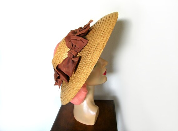 Vintage 1940's Wide Brim Open Crown Cartwheel Hat~