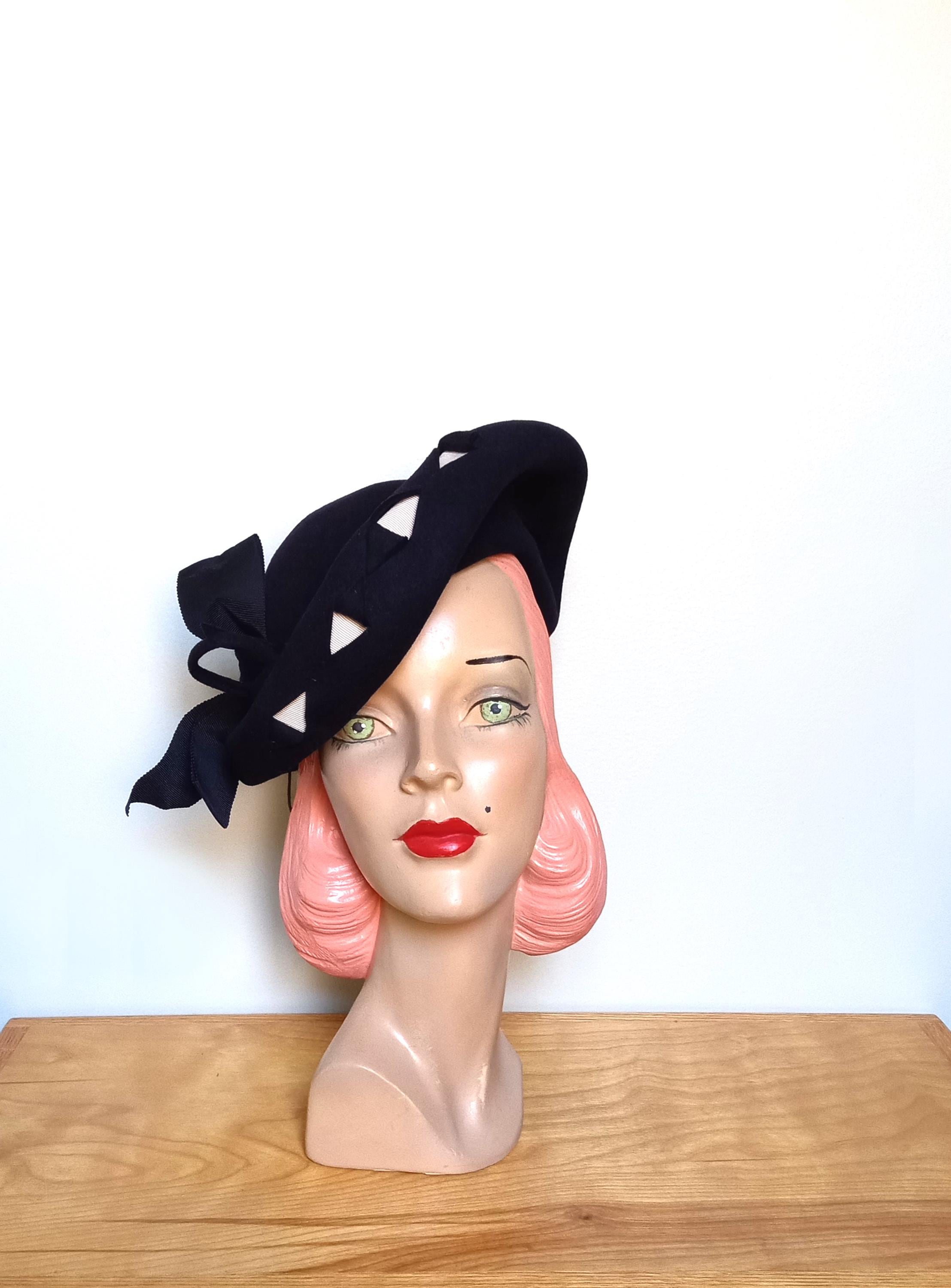 Vintage 40s Tilt Hat 1940s Retro Dramatic Film Noir Femme Fatale Rockabilly Early 40 main image 3