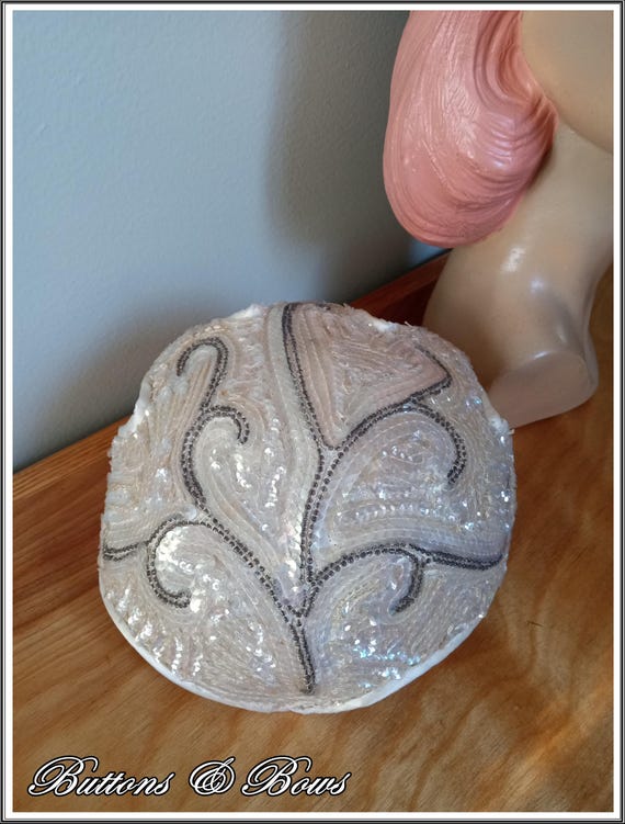 Vintage 1950's Ivory Sequin Half Hat/ Cocktail Ha… - image 5