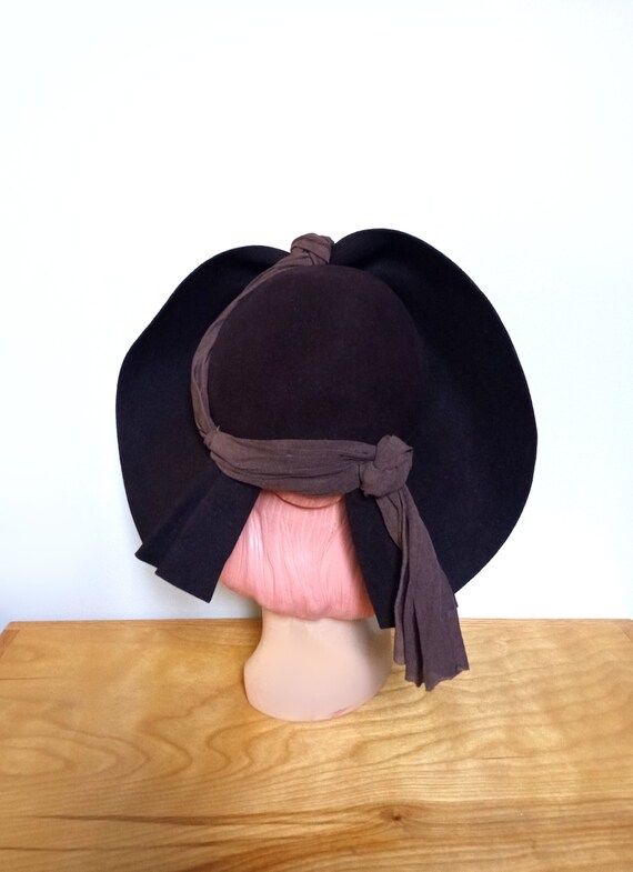 Vintage 1940's Dark Brown Felt Off-The Face Hat ~ - image 3