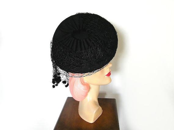 Vintage 1940's Black Asymmetrical Tilt Hat~