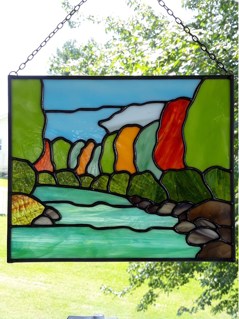 Stained Glass Autumn Stream panel