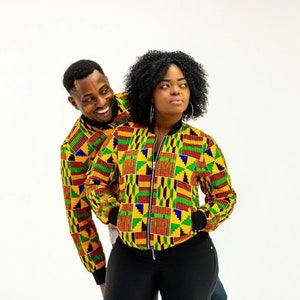 UNISEX Kente Bomber Jacket,African Ankara Heritage Kente Jacket, Dashiki Jacket
