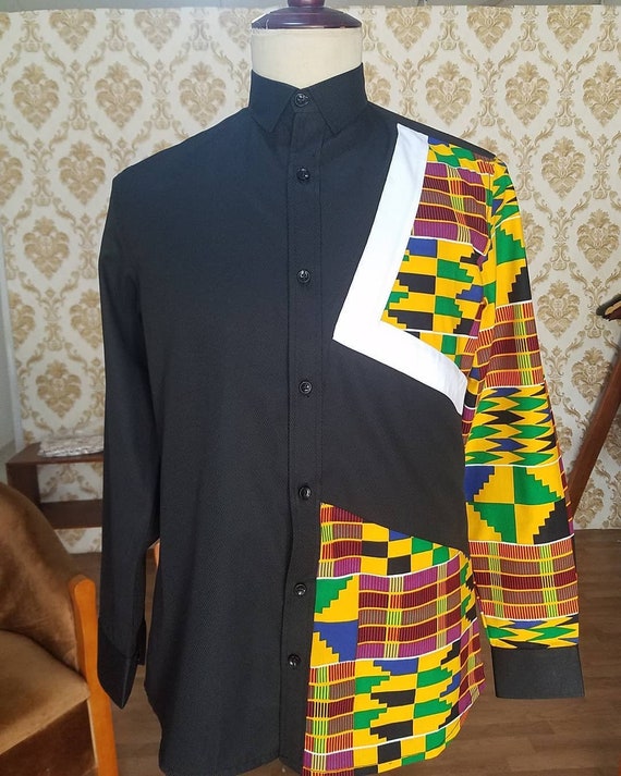 kente cloth dress shirt Kente Long Sleeve Shirt for Men, African Wear for Men, Dashiki for Men, Ankara Clothes