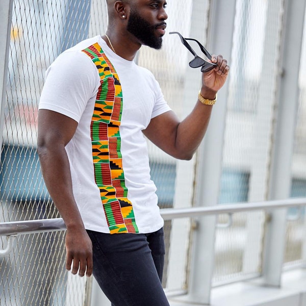 African Men's  Kente T-Shirt, Ankara T-Shirt, African Wear, Gift for him
