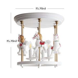 Red Horse Merry-Go-Around Carrousel 6-lights Flush Mount Ceiling Light, Pedant/Chandelier for Kids Room or Nursery image 4