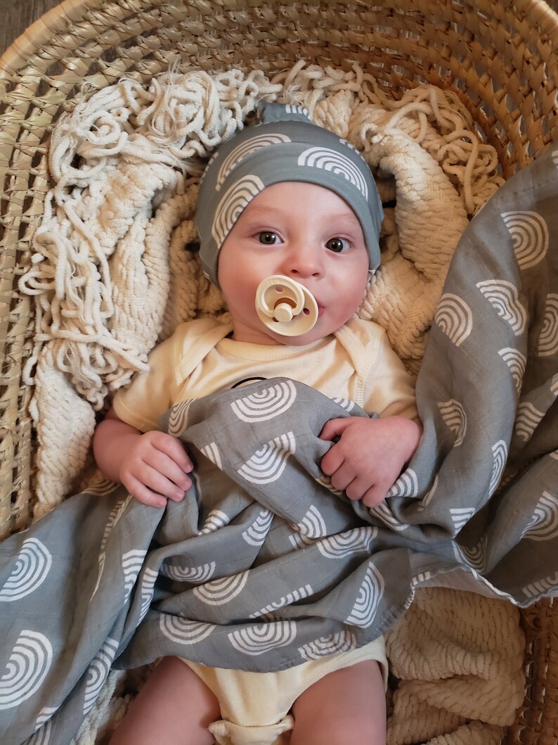 100 Organic Muslin Swaddle Blanket Sage Green Rainbow Boho Etsy