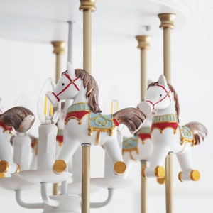 Blue Horse Carousel Merry-Go-Around 6-lights Flush Mount Ceiling Light, Pedant Chandelier for Kids Room or Nursery image 2