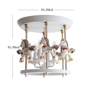 Blue Horse Carousel Merry-Go-Around 6-lights Flush Mount Ceiling Light, Pedant Chandelier for Kids Room or Nursery image 5