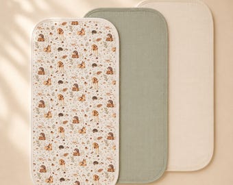 Miaoberry Organic Muslin Portable Changing Pad Liner Woodland Deer and Soft Green, 3 Pack