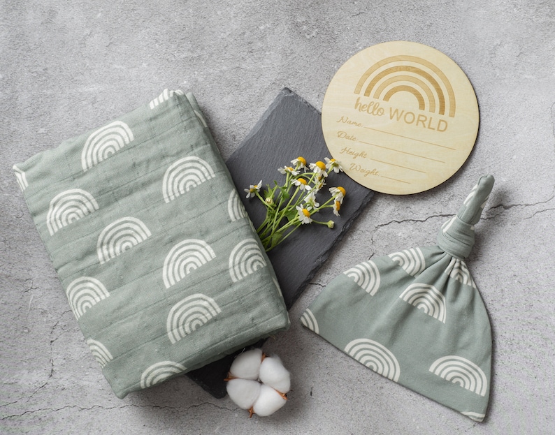100 Organic Muslin Swaddle Blanket Sage Green Rainbow Boho Etsy
