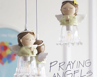 Praying Angel 3-lights Fishline Pedant Nursery Lights For Baby and Kids/Children Room, Boy or Girls Gender Neutral Decor