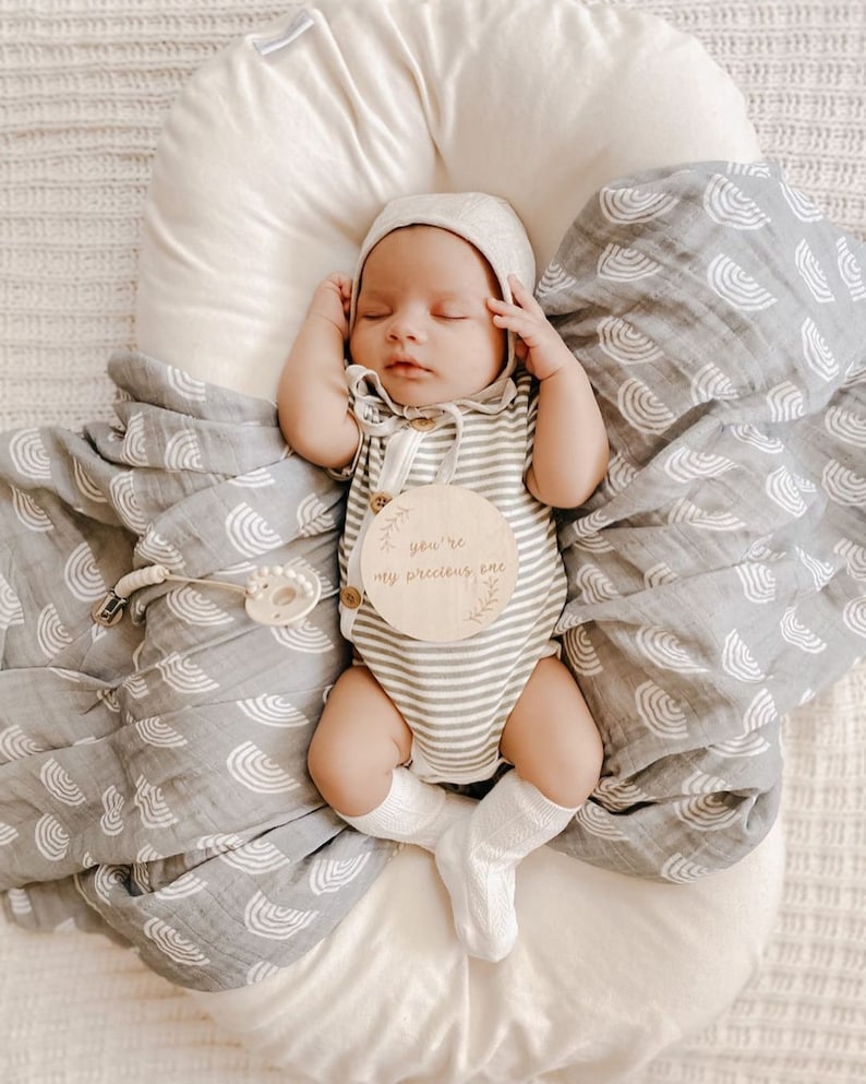 100 Organic Muslin Swaddle Blanket Sage Green Rainbow Boho Etsy