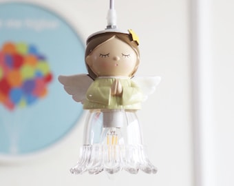 Praying Angel Single Pendant Light For Boys and Girls, Gender Neutral Nursery Decor. Kids Room Decor