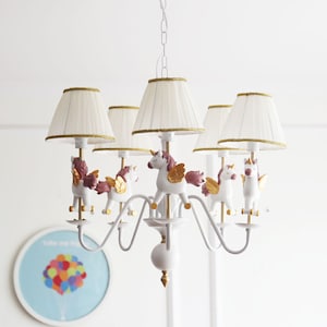 Unicorn 5-lights Chandelier for Kids Room or Nursery, Purple and Gold Unicorn Girls Lighting