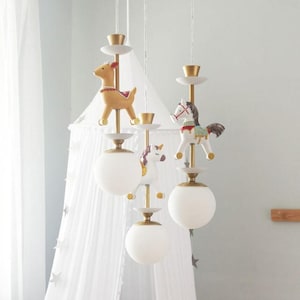 3-Light Nursery Pendant Light: Carousel Horse, Reindeer, Unicorn