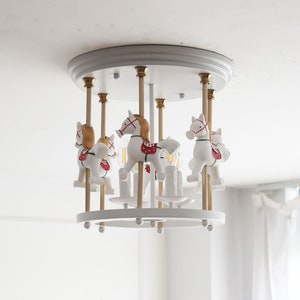 Red Horse Merry-Go-Around Carrousel 6-lights Flush Mount Ceiling Light, Pedant/Chandelier for Kids Room or Nursery image 5