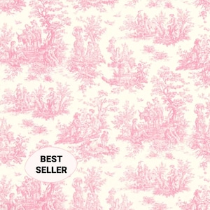 Pink Toile Fabric by the Yard - Cotton - 54&quot; wide - Upholstery Home Decor - Premier Prints Fabric - Jamestown Baby Pink