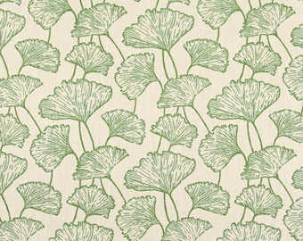 Tela de hoja de ginkgo verde - Algodón/lino para tapicería - 137 cm de ancho - Tela botánica de ginkgo biloba - Doris Tendril Green Slub Linen Natural