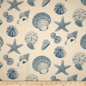 Coastal Seashell Fabric - Upholstery Weight Cotton - 54&quot; Wide - Shell Starfish Sand Dollar Sea Life Print - Shells Pacific Natural