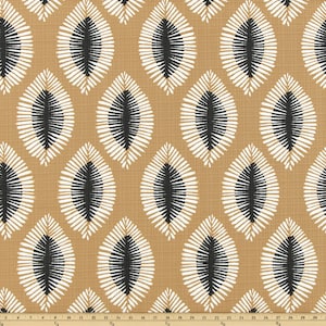 Puede incluir: Una tela beige con un patr&oacute;n repetitivo de hojas estilizadas en blanco y negro. Las hojas est&aacute;n dispuestas en forma de rombo.