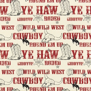 Western Fabric - Cowboy Fabric by the yard - Wild West - Rodeo - Cotton - 54&quot; wide - Premier Prints Fabric - Cowboy Red/Black Macon