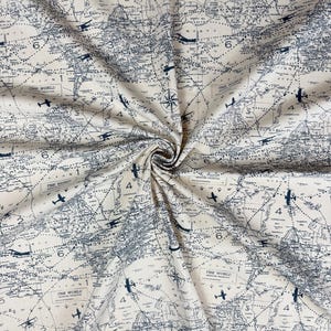 Cotton Airplane Fabric by the Yard Vintage Plane Print Boys Room Aviation Nursery Decor Air Traffic Map Pattern Upholstery Curtains Pillows