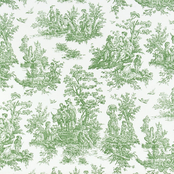 Green Toile Fabric - French Toile - Toile Fabric by the Yard - Cotton - 54" wide - Upholstery Home Decor - Premier Prints - Colonial Pine