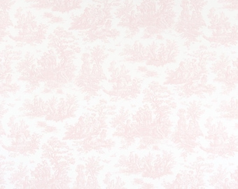 Pale Pink Toile Fabric by the Yard Cotton Twill French Toile de Jouy Upholstery Textile Girl Nursery Decor Soft Pink Vintage Style Material