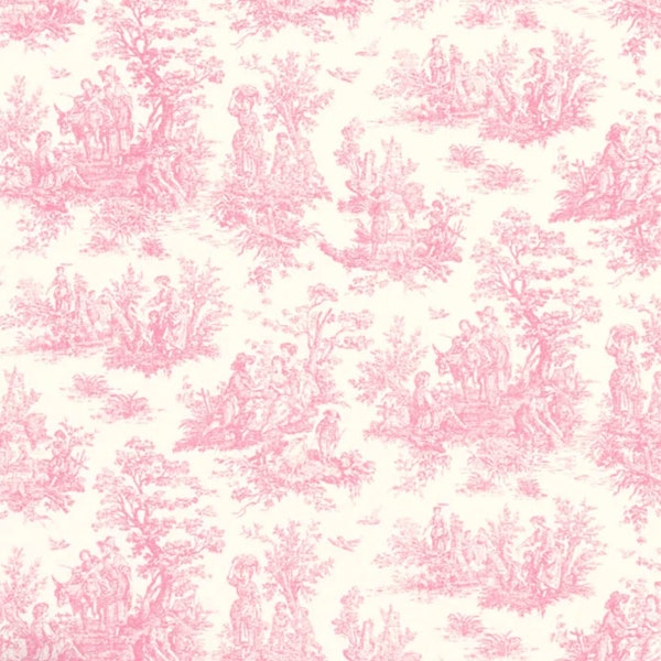 Pink Toile Fabric by the Yard - Cotton - 54" wide - Upholstery Home Decor - Premier Prints Fabric - Jamestown Baby Pink