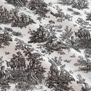Classic Black and White French Toile Fabric - Cotton - 54&quot; wide - Upholstery Weight - Premier Prints Jamestown Black