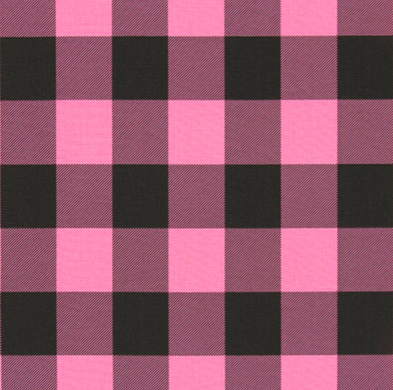 Pink Black Plaid Print Fabric, Checkered Tartan Plaid Pattern