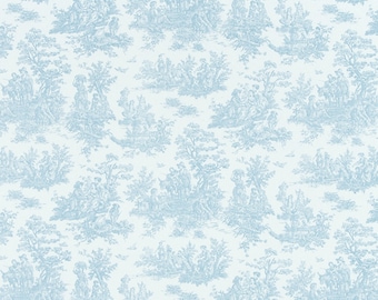 French Pastoral Toile Fabric 108 Wide (Blue) #596