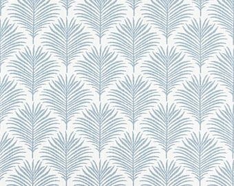 Powder Blue Palm Leaf Fabric by the Yard Cotton Canvas Upholstery Fabric Tropical Print Botanical Curtains Coastal Beach House Decor Pillow