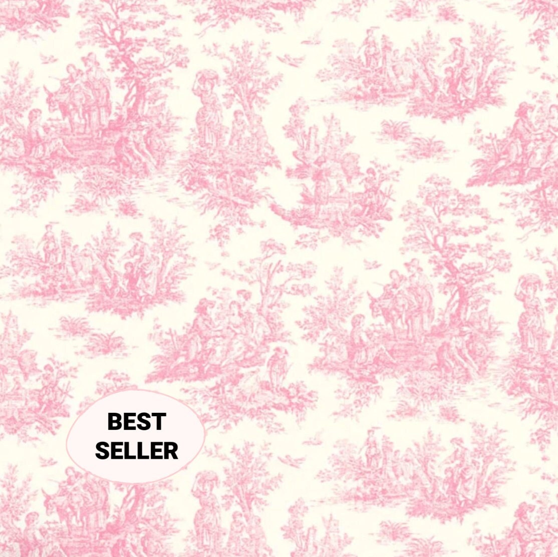 Pink Toile Fabric: Cotton 54" wide, French Pastoral Toile de Jouy Textile,  Premier Prints Jamestown Baby Pink