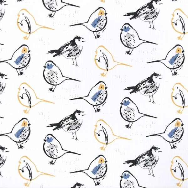 Premier Prints Fabric - Bird Toile Brazilian Yellow Slub Canvas - 54" wide