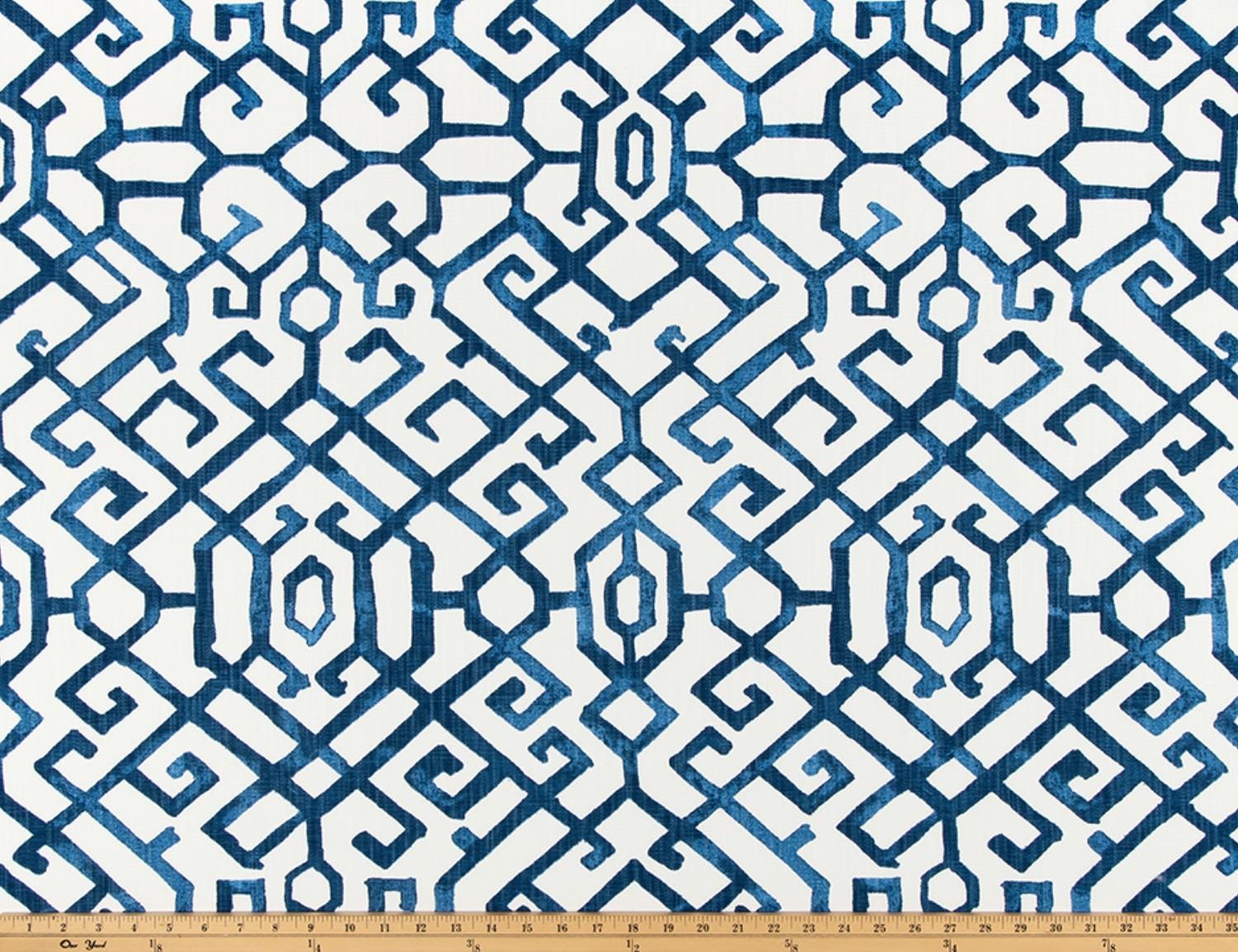Blue Lattice Fabric - Cotton/linen Upholstery Weight - 54