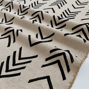 Mud Cloth Cotton Rayon Fabric - African Inspired - 54&quot; wide - Upholstery Weight Home Decor Material - Mud Cloth Black Linen