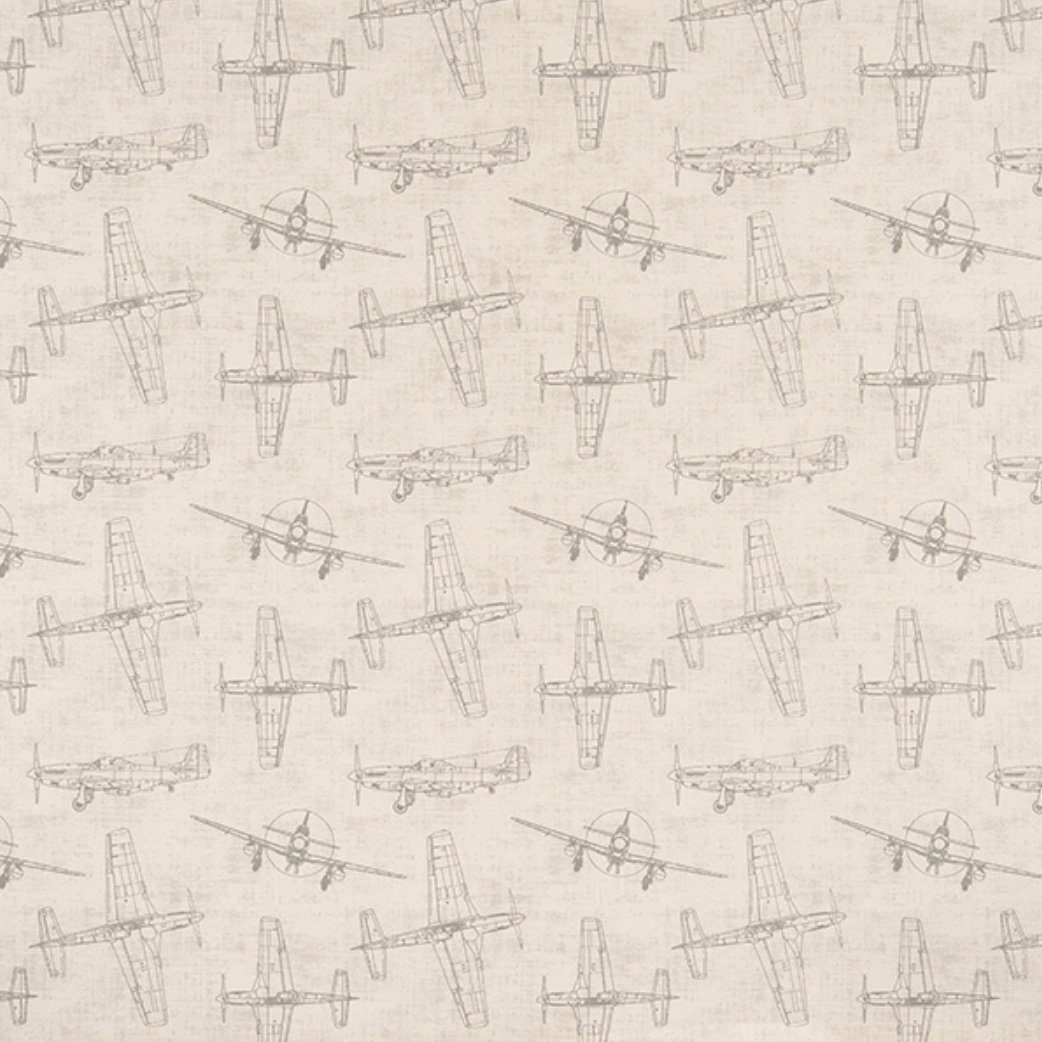Vintage-Inspired Airplane Print Cotton Fabric - 54" Wide - Upholstery Weight - Aviation Decor - Neutral Tones - Vintage Flyers Lead Macon