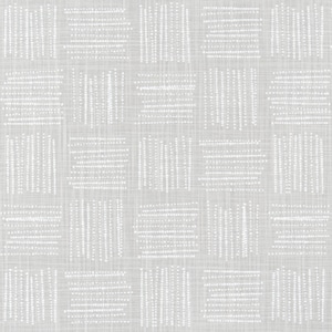 May include: A seamless pattern of white squares with different dotted and lined designs on a light gray background.