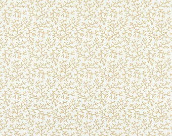 Sandy Tan Coral Print Fabric by the Yard - Cotton Upholstery Weight - Coastal Beach House Decor - Barrier Reef Shoreline Slub Canvas