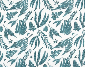Fern Leaf Fabric - 100% Cotton Upholstery Weight - 54" wide - Botanical Blue Fern Pattern - Premier Prints - Fern Blue Springs Slub Canvas