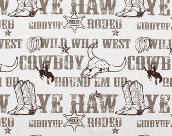 Western Fabric by the Yard Cotton Canvas Wild West Cowboy Horse Rodeo Print Textile for Nursery Curtains Pillow Home Decor Upholstery