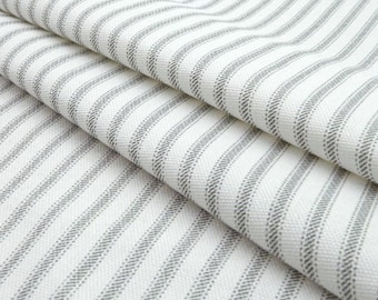 Gray and White Ticking Stripe Fabric by the Yard - Cotton - 54" wide - Upholstery Home Decor - Premier Prints - Classic Storm