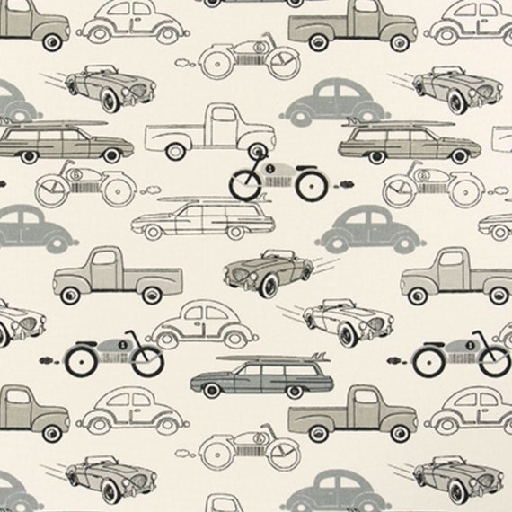 Vintage Car Fabric - Cotton Canvas Fabric by the Yard, Classic Retro Car Print Material for Boy Nursery Room Decor Curtain Pillow Upholstery