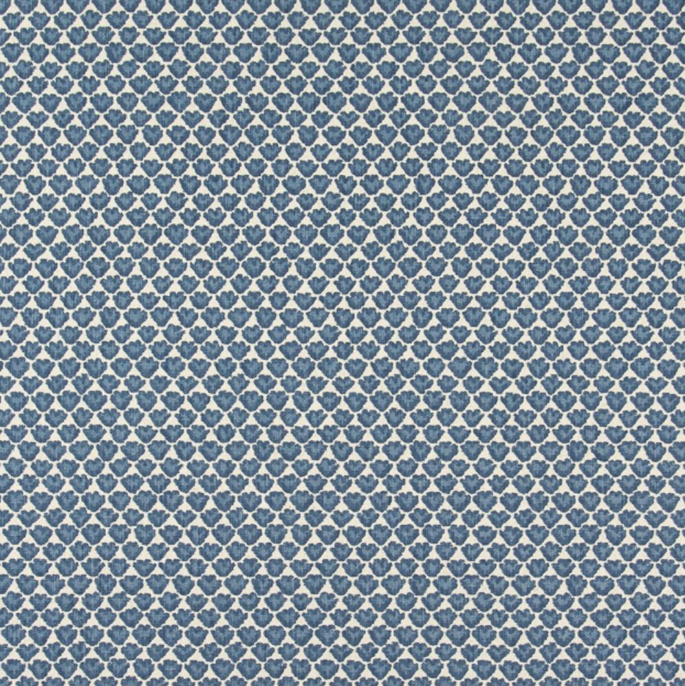 Blue and Natural Repeating Pattern Fabric - Cotton/Linen Upholstery Weight - 54" wide - Botanical Fabric - Benton Stonewash Florence Natural