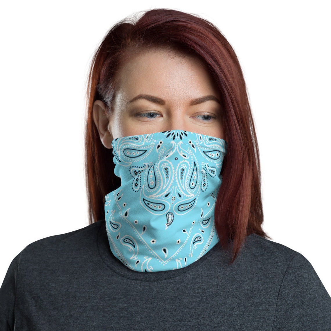 Light Blue Paisley Bandana Face Mask Washable Bandana Face Etsy