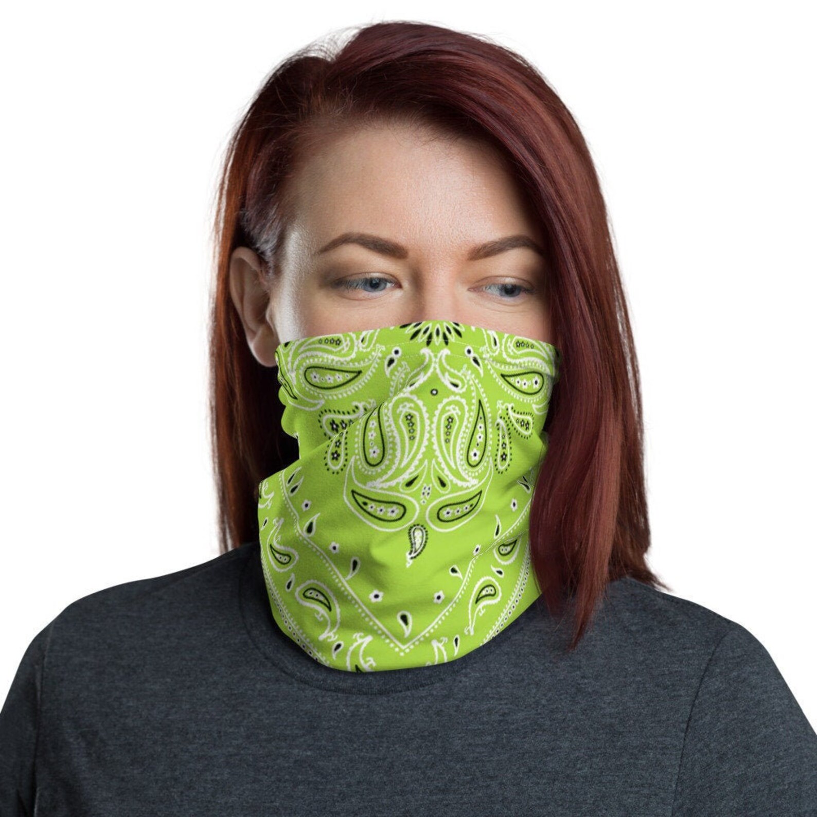 Lime Green Paisley Bandana Face Mask Washable Bandana Face Etsy