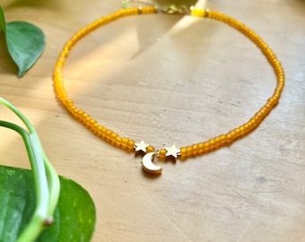 Mond und Sterne Perlen Choker Halskette